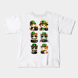 Cat Leprechauns With Pots of Gold - Stickers 2 - Saint Patrick Kids T-Shirt